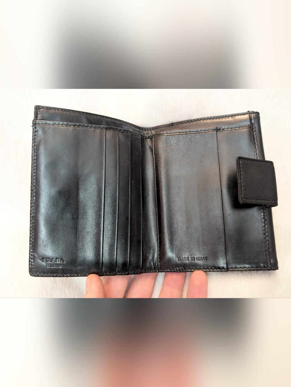 Authentic Prada Black Leather And Nylon Bifold snap wallet 4.5" x 3.5" with coa - Picture 6 of 14